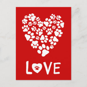 Dog Paw Prints Valentine Love Heart Holiday Postcard
