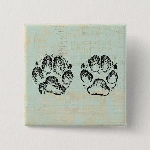 Dog Paw Prints Vintage Art Mint Green Color 15 Cm Square Badge