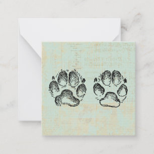 Dog Paw Prints Vintage Art Mint Green Colour Card