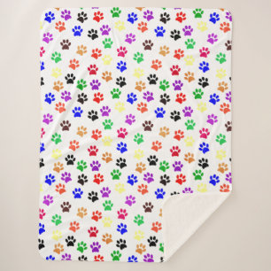 Dog Paw Prints With Basic Colours Cute  Sherpa Blanket