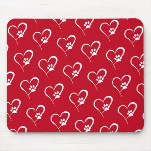 Dog Paw Prints With Heart on Red Mouse Pad