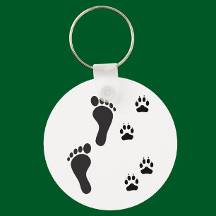Dog paw prints with Human foot print Key Ring