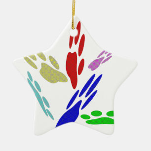 Dog Paw Prints With Polka Dots Ceramic Tree Decoration