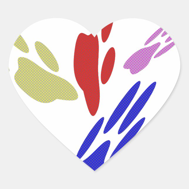 Dog Paw Prints With Polka Dots Heart Sticker (Front)