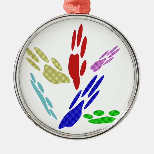 Dog Paw Prints With Polka Dots Metal Tree Decoration (Front)