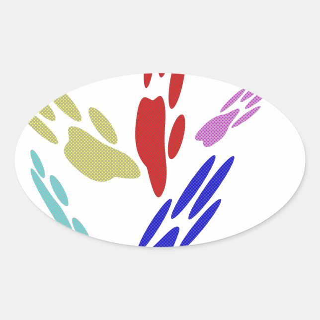 Dog Paw Prints With Polka Dots Oval Sticker (Front)