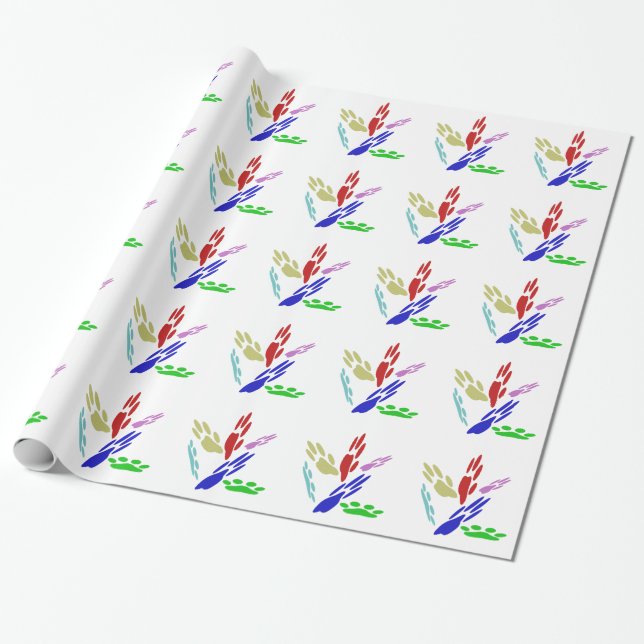 Dog Paw Prints With Polka Dots Wrapping Paper (Unrolled)