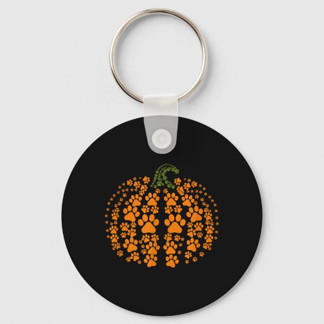 Dog Paw Pumpkin Pattern Halloween Orange Black Key Ring (Front)