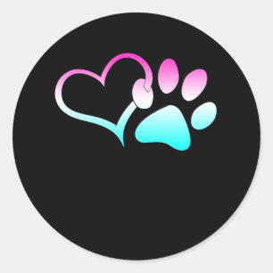 Dog Paw Rainbow Colourful Heart Animal Rescuer Classic Round Sticker