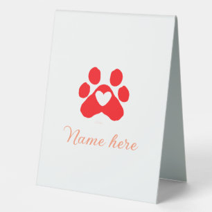 Dog paw red heart pet add name text animal paw