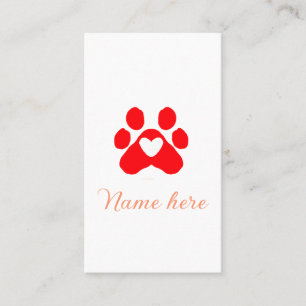Dog paw red heart pet add name text animal paw  business card
