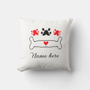 Dog paw red heart pet add name text animal paw cushion