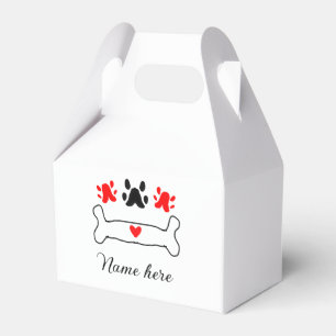 Dog paw red heart pet add name text animal paw favour box