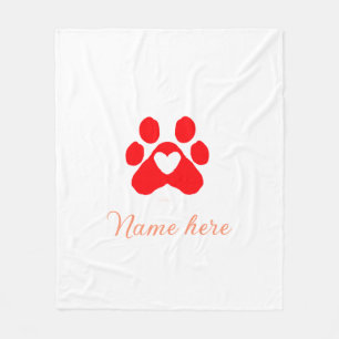 Dog paw red heart pet add name text animal paw  fleece blanket