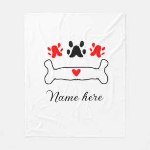 Dog paw red heart pet add name text animal paw fleece blanket