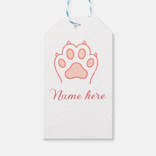 Dog paw red heart pet add name text animal paw  gift tags