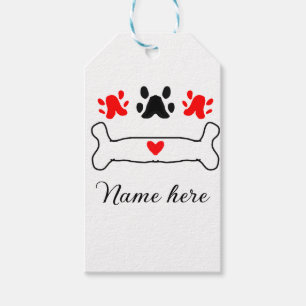 Dog paw red heart pet add name text animal paw  gift tags