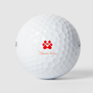 Dog paw red heart pet add name text animal paw  golf balls