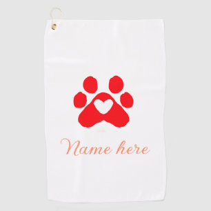 Dog paw red heart pet add name text animal paw golf towel