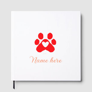 Dog paw red heart pet add name text animal paw guest book