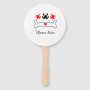 Dog paw red heart pet add name text animal paw hand fan