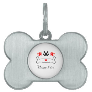 Dog paw red heart pet add name text animal paw ID tag
