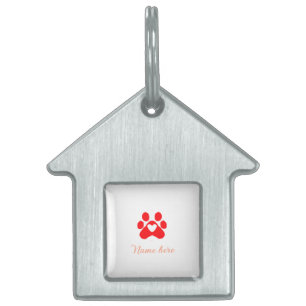 Dog paw red heart pet add name text animal paw ID tag