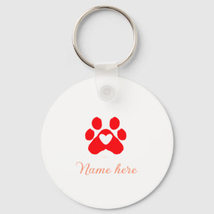 Dog paw red heart pet add name text animal paw key ring