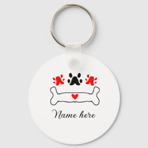 Dog paw red heart pet add name text animal paw  key ring