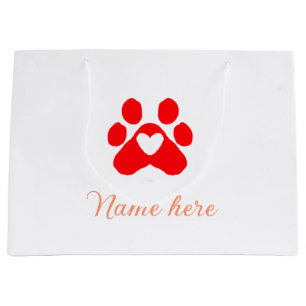 Dog paw red heart pet add name text animal paw large gift bag