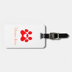 Dog paw red heart pet add name text animal paw  luggage tag