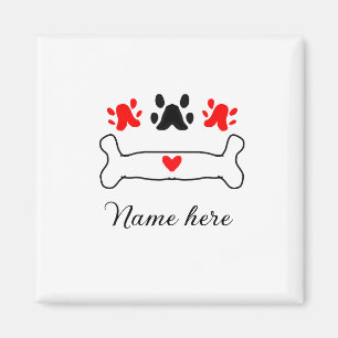 Dog paw red heart pet add name text animal paw magnet