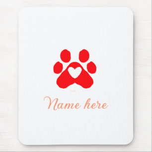 Dog paw red heart pet add name text animal paw  mouse mat