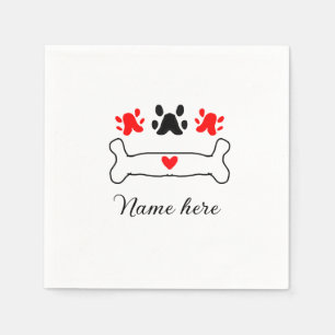 Dog paw red heart pet add name text animal paw napkin