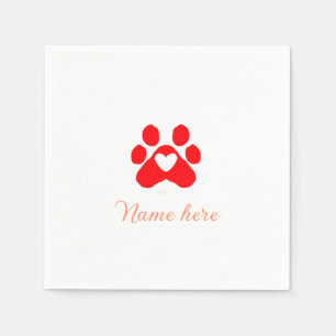 Dog paw red heart pet add name text animal paw  napkin