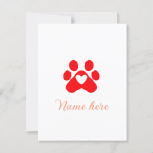 Dog paw red heart pet add name text animal paw postcard