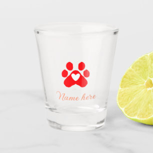Dog paw red heart pet add name text animal paw shot glass