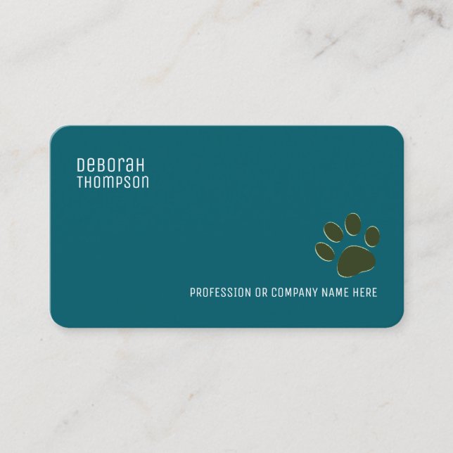 Dog Paw simple dark-teal-blue pet Business Card (Front)
