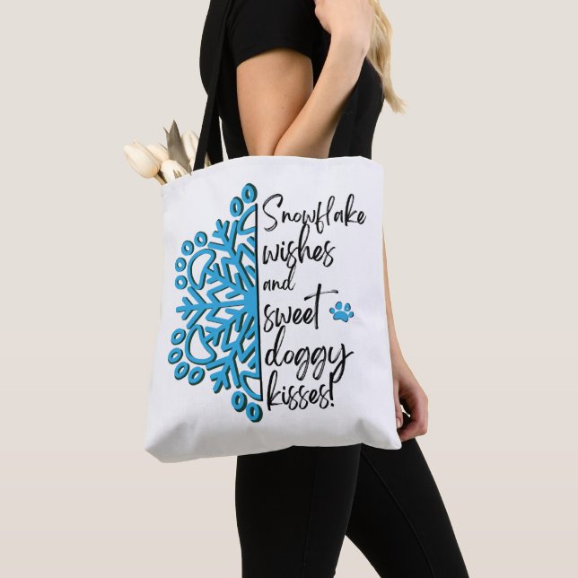 Dog Paw Snowflake Doggy Kisses Tote Bag (Close Up)