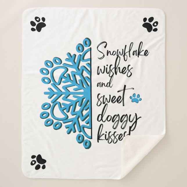 Dog Paw Snowflake Kisses Sherpa Blanket (Front)
