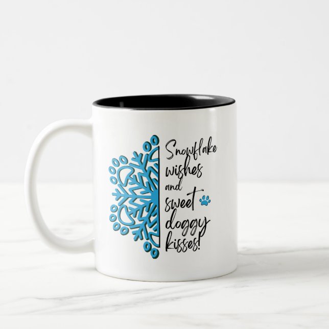 Dog Paw Snowflake Kisses Two-Tone Coffee Mug (Left)