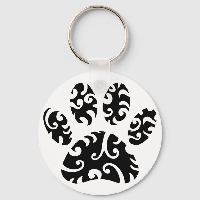 Dog Paw Tattoo Tribal Print Key Ring (Front)