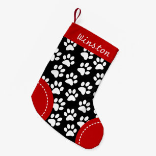 Dog Paw Themed Black Personalised Christmas Small Christmas Stocking