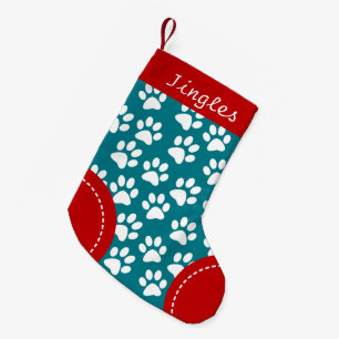 Dog Paw Themed Green Personalised Christmas Small Christmas Stocking