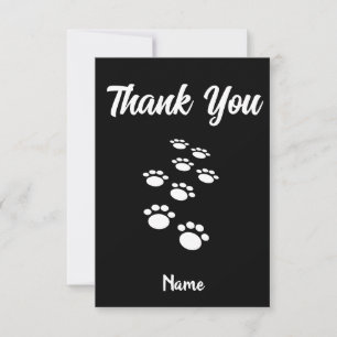 Dog Paw Tracks Custom Black and White Thank You Card