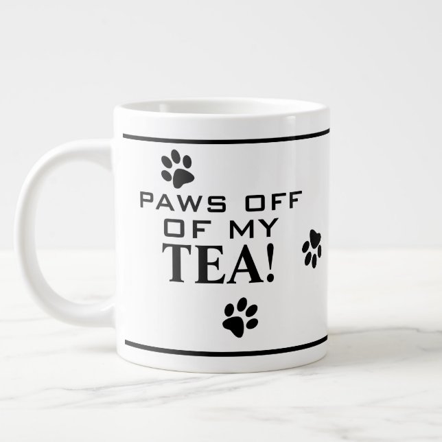 Dog Paw Typography Tea Lover's Black & White Large Coffee Mug (Left)