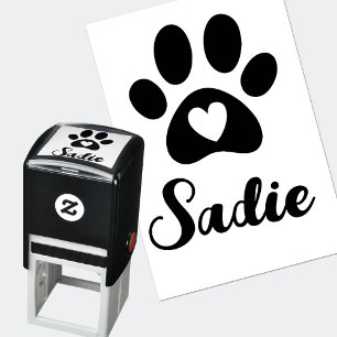 Dog Paw with Heart and Custom Name Signature Self-inking Stamp