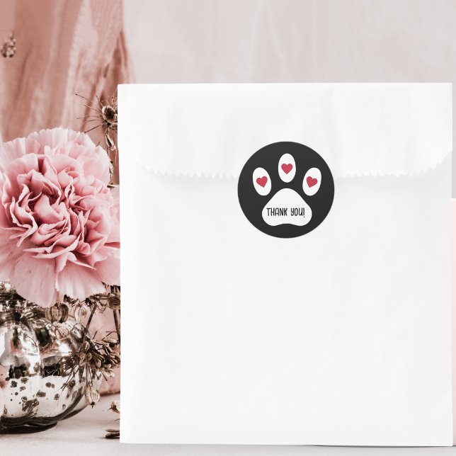 Dog Paw with Heart,Thank You, Minimalist Custom Classic Round Sticker (Creator Uploaded)