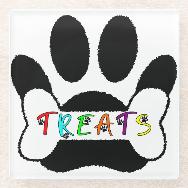 Dog Pawprint Bone Treats Custom Individual Glass Coaster (Front)