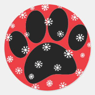 Dog Pawprint Christmas Snow Flakes Custom Classic Round Sticker